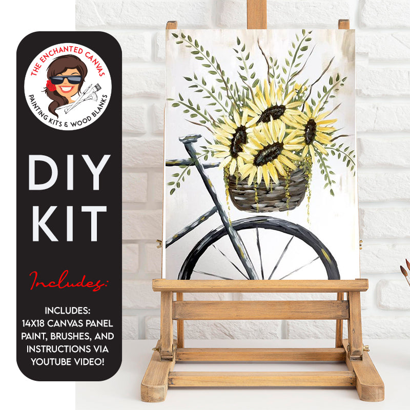 Take your imagination for a ride with the Sunflower and Bike DIY Painting Kit! 🌻🚲 Picture a delightful scene of springtime, where a charming brown bike, set against a warm tan washed background, is making its way home. The real star of the ride? A wicker basket up front, overflowing with vibrant yellow sunflowers, adding a touch of natural beauty to every pedal.
