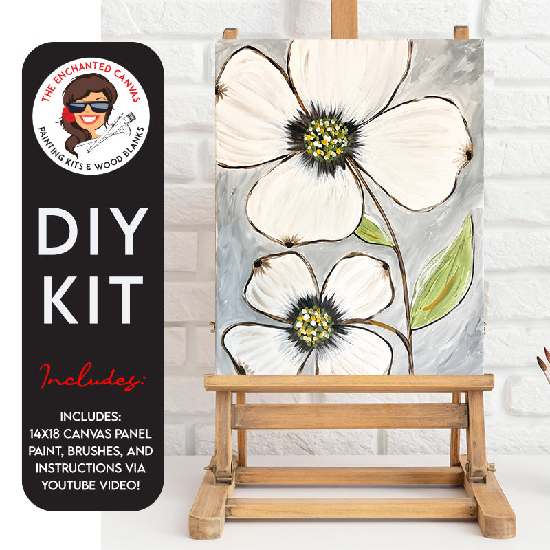 Unleash your creativity with the DIY Beautiful Dogwood Flower Painting Kit! Picture this: a canvas adorned with stunning white Dogwood flowers, set against a captivating grey background that's truly eye-popping.