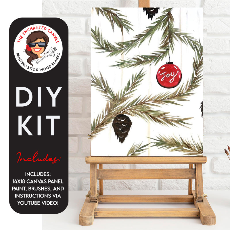 Elevate your holiday decor with our DIY Red "Joy" Ornament among Pine Cones Painting Kit! Picture a vibrant red ornament proudly displaying the word "joy," nestled amidst lush greenery and pine cones – a festive masterpiece that will add warmth and cheer to your space.