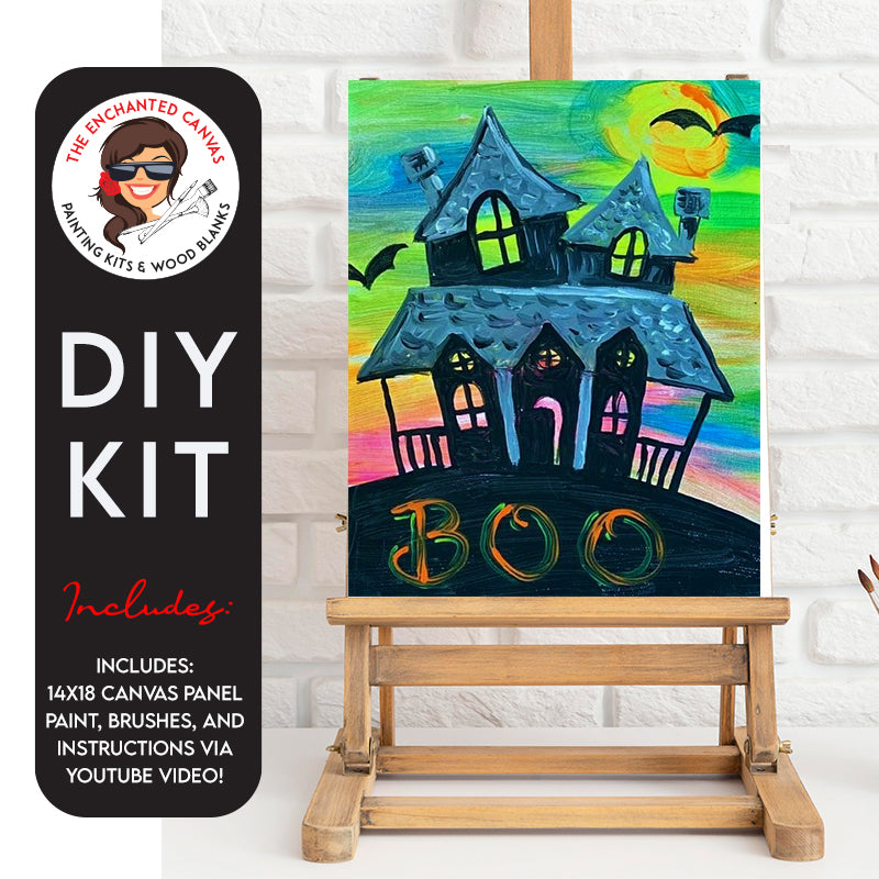 Step into the whimsical world of our "Spooky" Mansion Canvas Painting Kit – where you're the artist and the colors are as vibrant as your imagination! Paint it with Neon Craft Paint for a blacklight masterpiece or go wild with any acrylic craft paint. The choice is yours – unleash your creativity and let the fun begin!