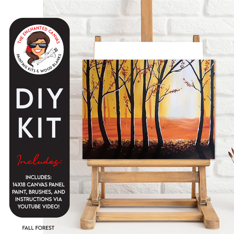 breathtaking fall sunset with our Fall Forest Painting Tutorial! Dive into a canvas filled with the warm hues of orange and yellow, capturing the beauty of the season amidst the silhouette trees of the forest. It's a picturesque scene that'll transport you to autumn bliss.