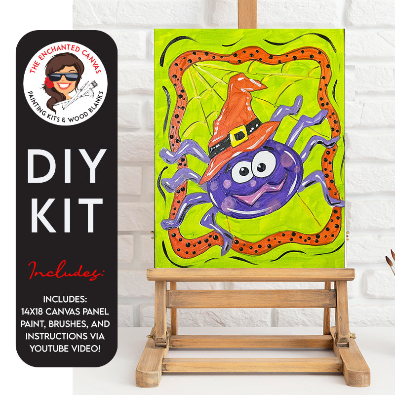 Meet Z-EEK, the Silly Spider – the life of the Halloween painting party! This little guy is here to add a dose of spooktacular fun to your canvas. With his goofy charm and ready-for-fun attitude, Z-EEK is all set to turn your painting session into a Halloween celebration!