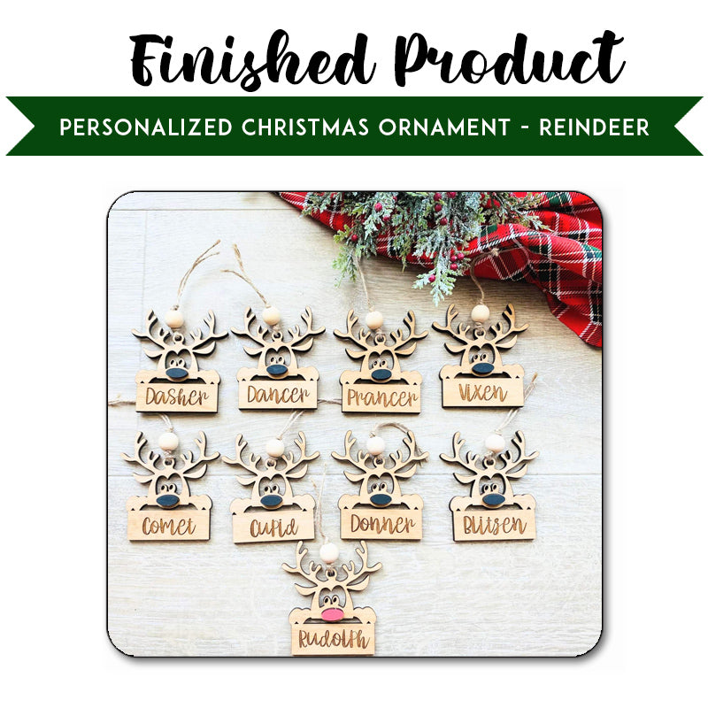 Reindeer with Personalized Name Christmas Ornament