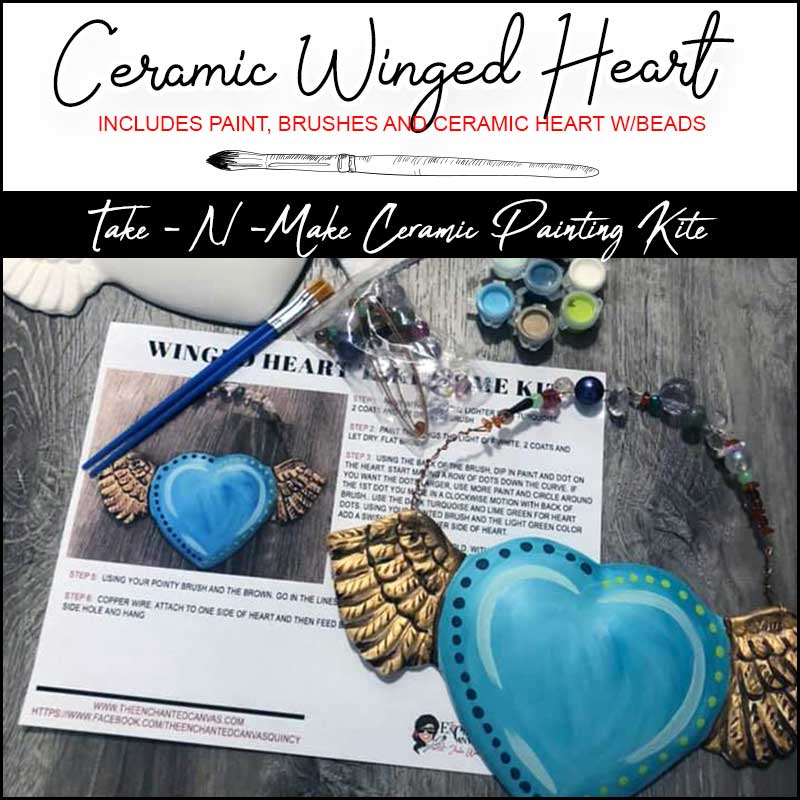 Winged Heart Ceramic Painting Kit with Beads