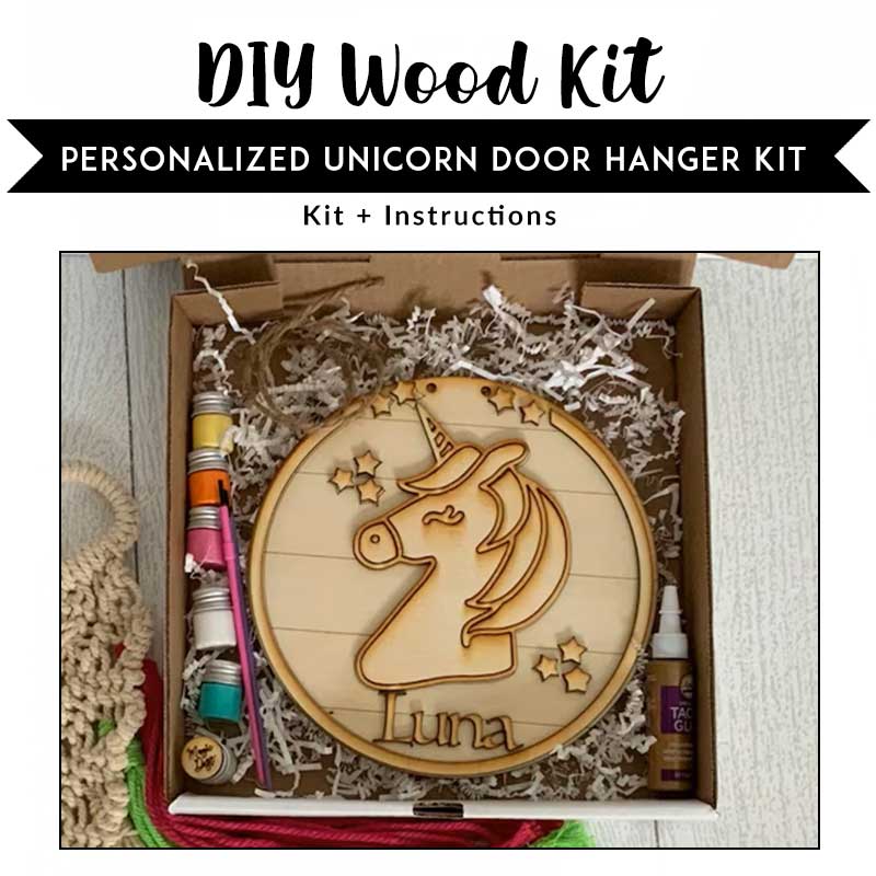 Unicorn Wood Painting Kit with Customizable Name
